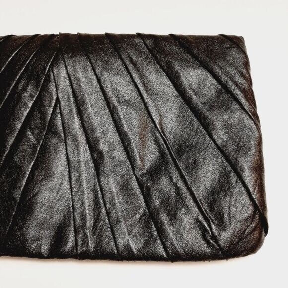 CALL IT SPRING Folded Clutch Textured Pleats Black Vegan Leather - Picture 9 of 14